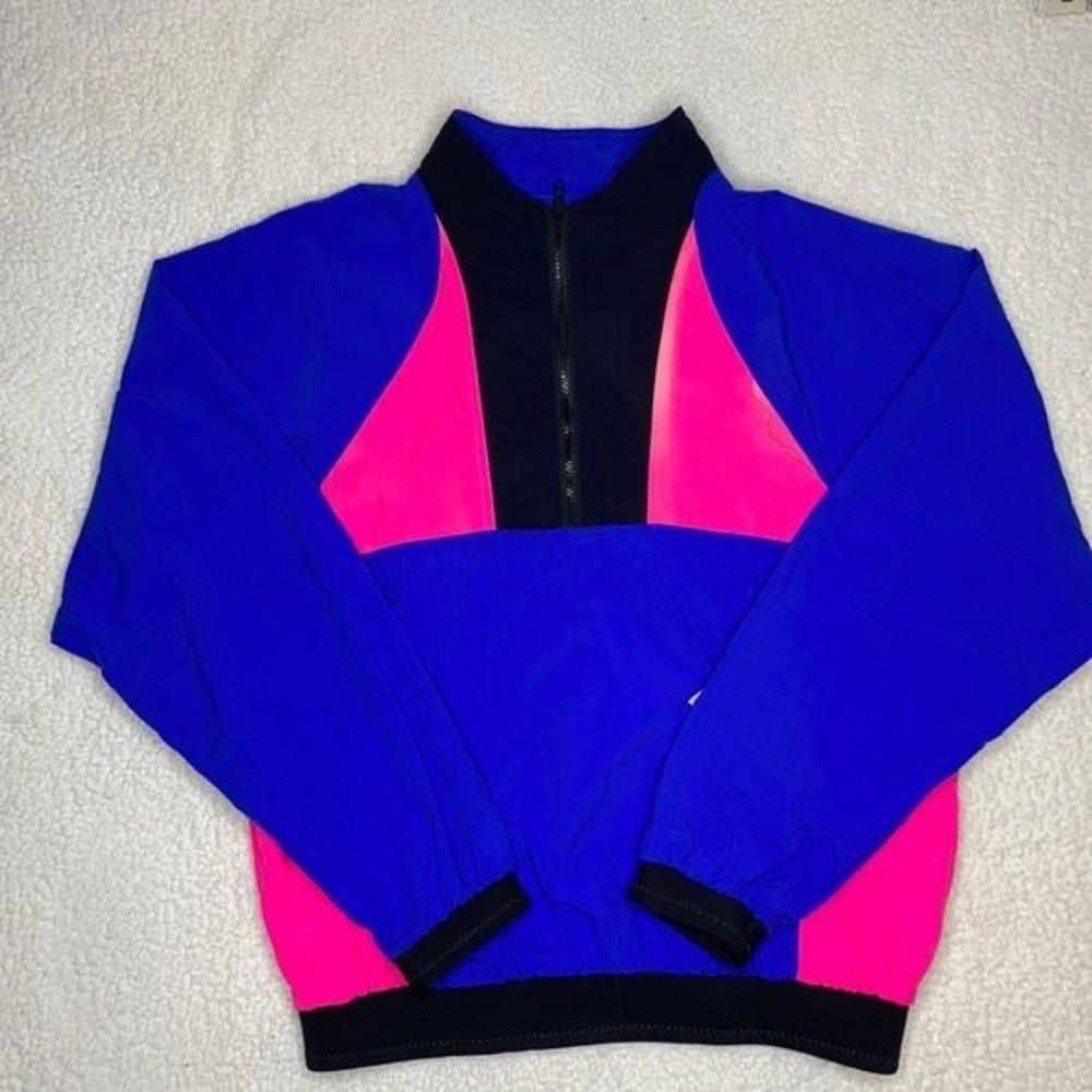 Vintage Tru Fit 90s Oversized Blue Pink Colorblock Pullover: Size Extra Large